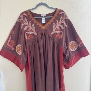 Easel Orange and White Embellished Ruffled Dress